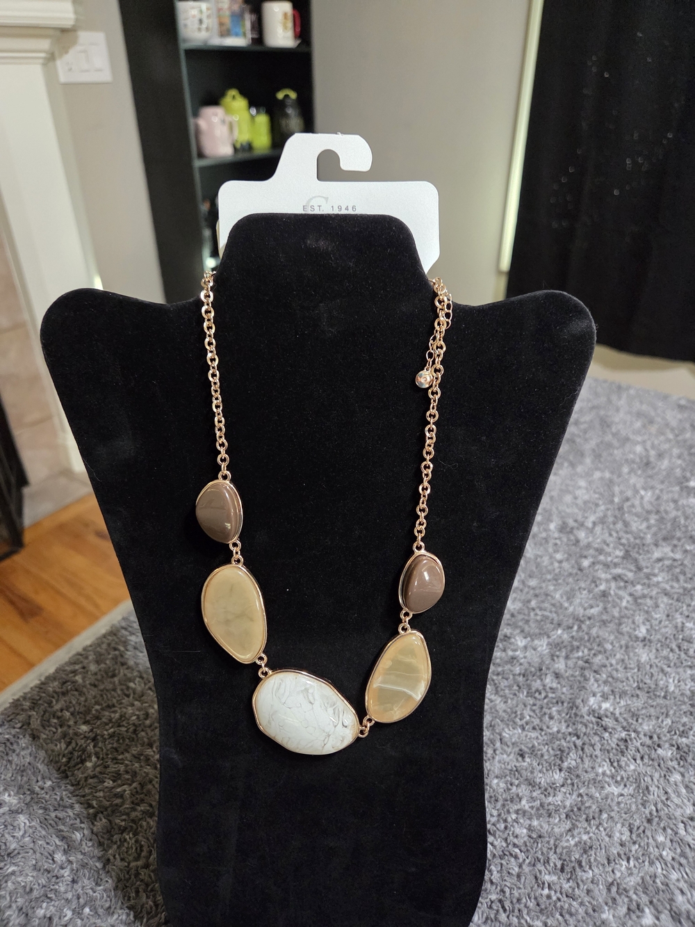 Cato Rose Gold Chain Necklace with Cream and Taupe Stone Accents